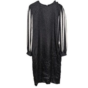 Vintage Don Elliot Black White Teardrop Print Stripe Sleeve Midi Dress Size 18